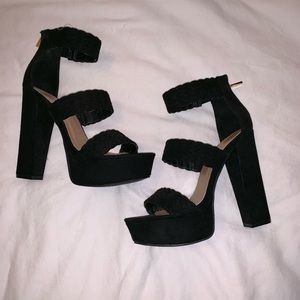 Suede Open Toe Block Platform Heel